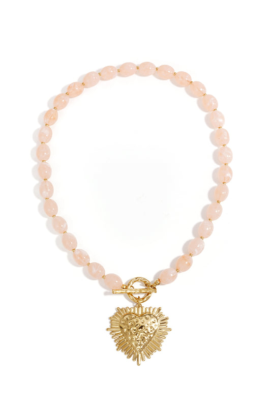 Bead necklace with front closure charm
