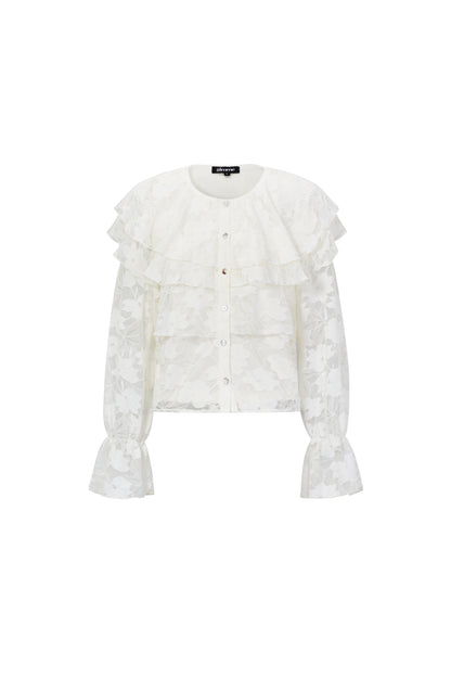 Woven Polyester Fiber Women's Blouse Elegant Floral Print Lace Panel