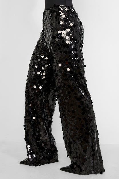 Woven Polyester Fiber Women's Straight Leg Pants Sequins Elegant