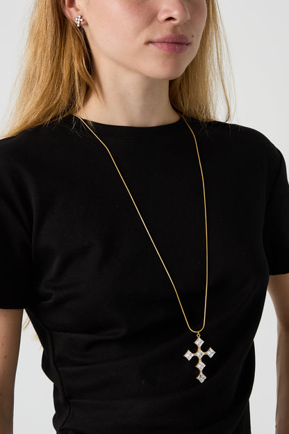 Lange Halskette aus Edelstahl, schlichtes Kreuz, Serie „Alltagsschmuck“, Damenschmuck
