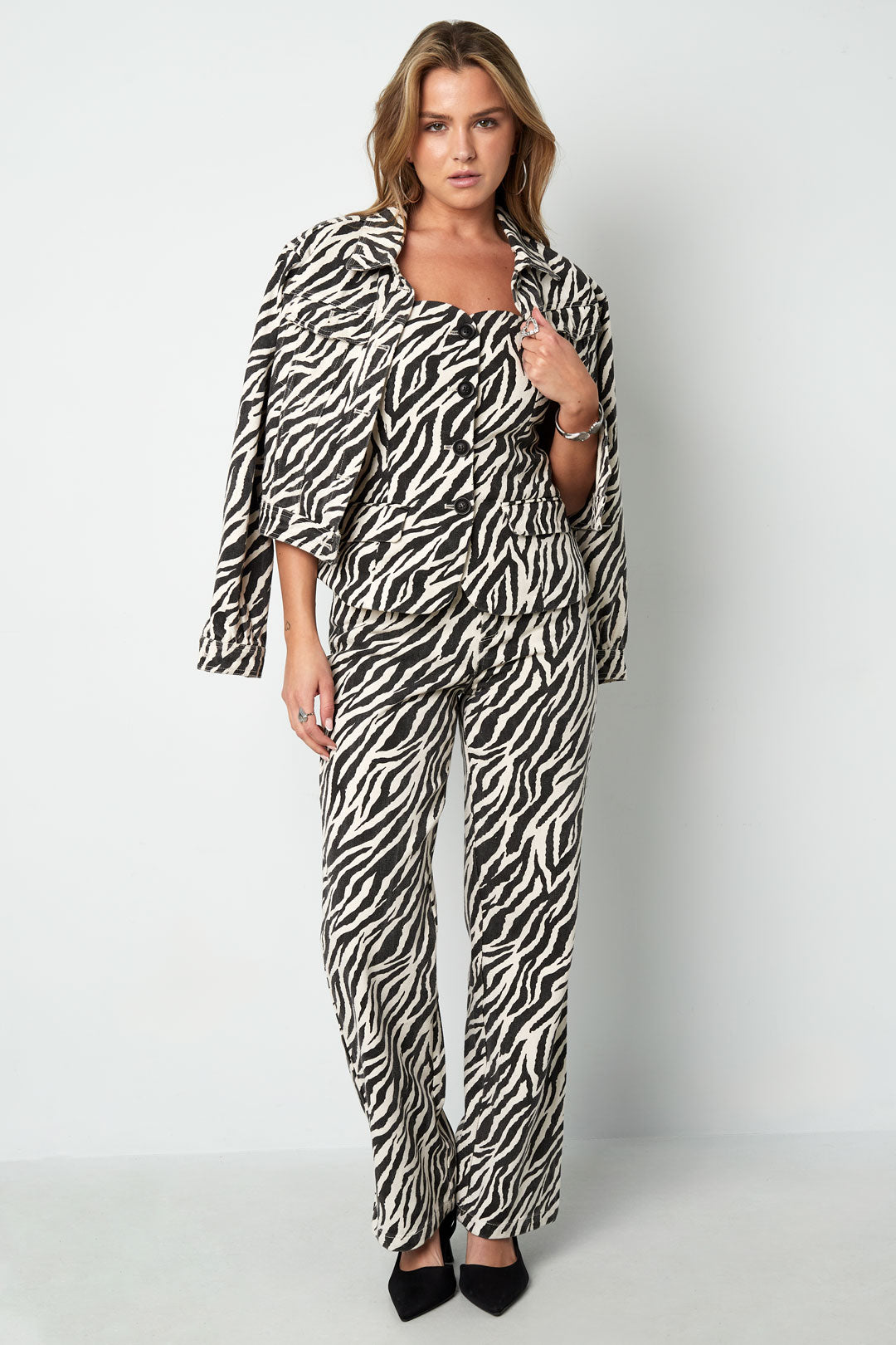 Woven Cotton Women's Straight Leg Pants Casual Zebra Stripes