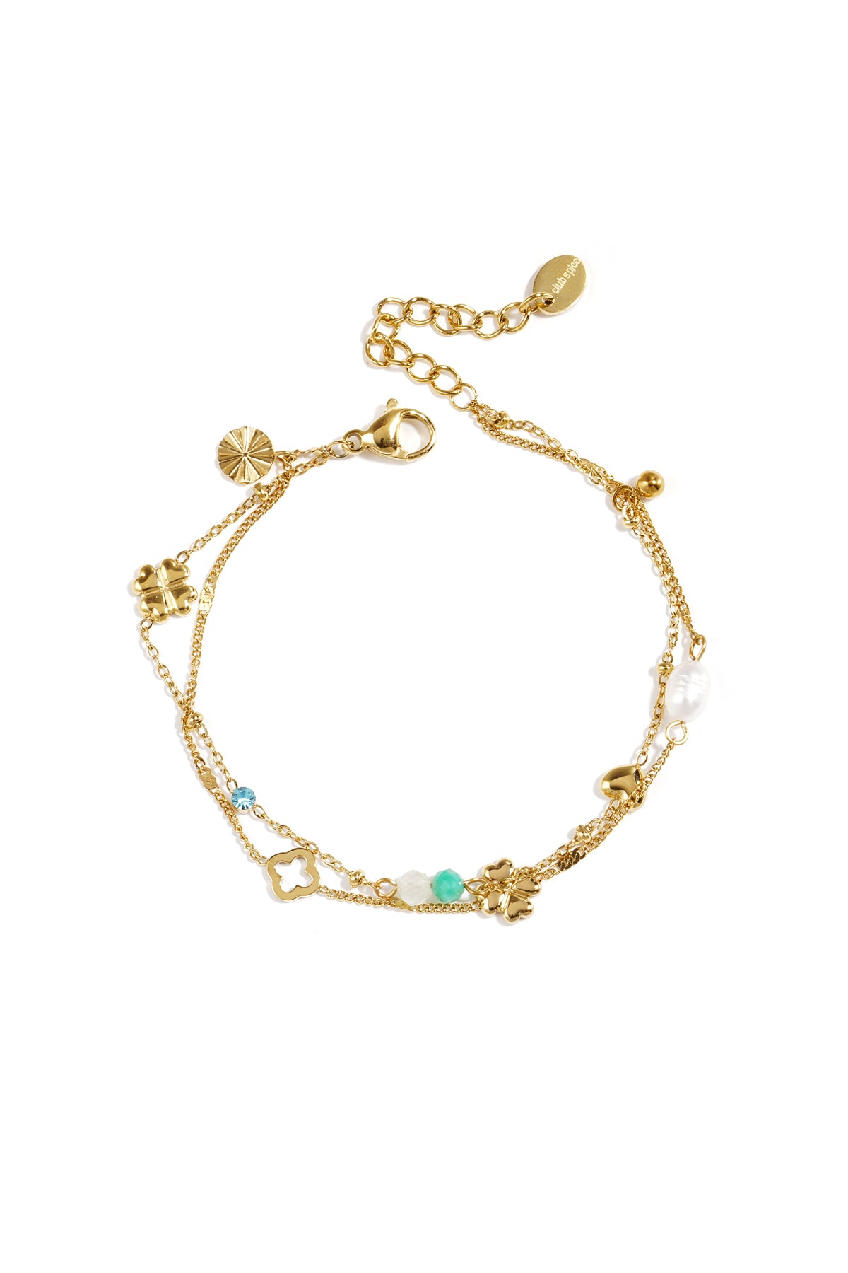 Armband mit Kleeblatt, Perlen und Steinen