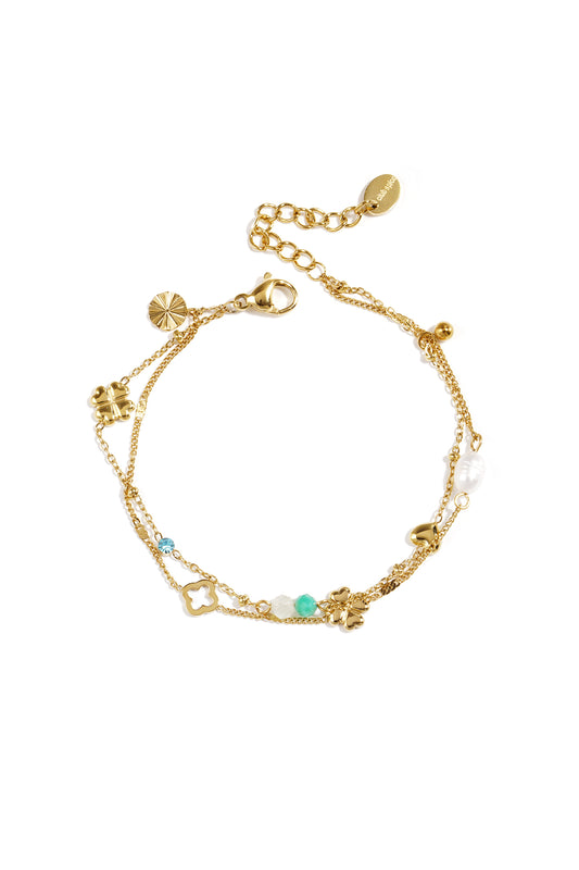 Armband mit Kleeblatt, Perlen und Steinen